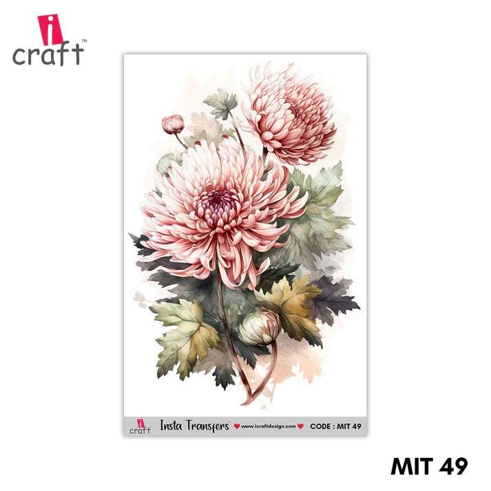 iCraft Water Transfer Stickers- Best use for Resin, Fabric, Plastic, MDF & Glass - Decorative Decals in Floral, Quotes & More (3.5" x 5")-MIT 49