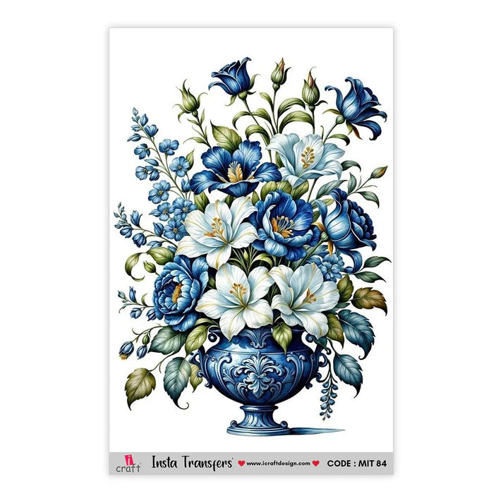 iCraft Water Transfer Stickers-MIT 84 (Blue and white flowerpot)