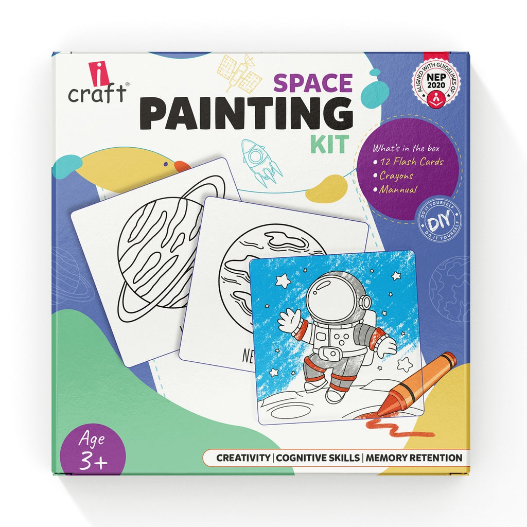 Space painting kit- Flash cards with crayons