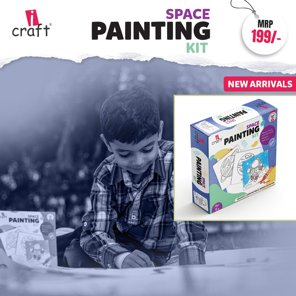 Space painting kit- Flash cards with crayons