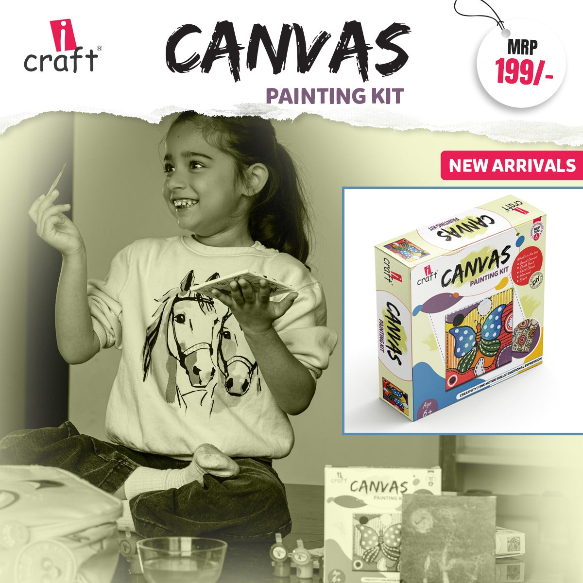 Children's DIY Canvas Painting Set - Includes Paints, Canvas Board, Stand & Brush - Develops Creativity, Improves Focus - Perfect Art Gift for Boys & Girls