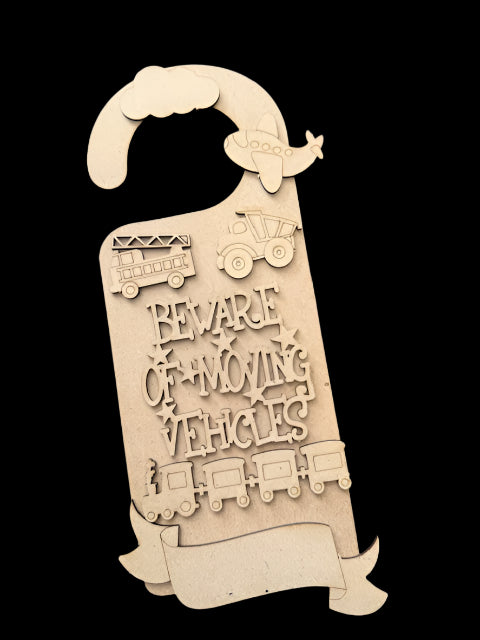 Beware of moving vehicles - door hanger
