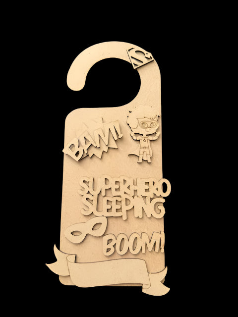 Bam! superhero sleeping boom! - door hanger